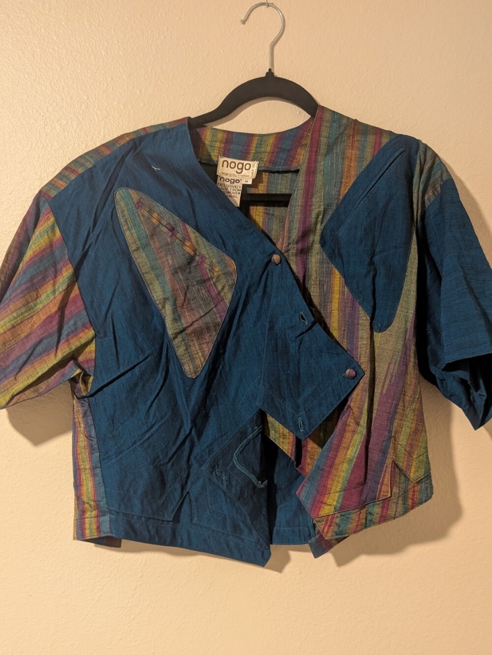 Bali Attire- Nogo handmade Teal & Multicolor Striped Jacket Top And Pants